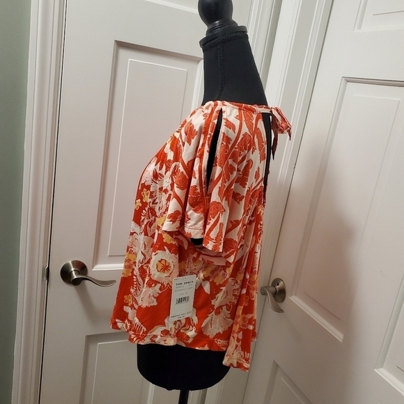 NWT Free People Strawberry Combo Baja Babe Cold Shoulder Top Size XS Ret. $78 - Picture 4 of 13